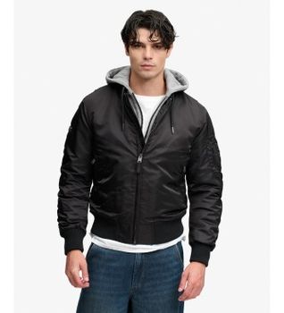 Superdry para hombre. M5012355A Chaqueta con capucha MA1 negra (L), Negro, Casual, Nylon