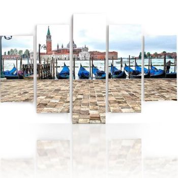 Legendarte - Cuadro Lienzo, Impresión Digital - Góndolas Azules Frente A San Giorgio Maggiore - Decoración Pared Cm. 150x100 (5 Paneles)