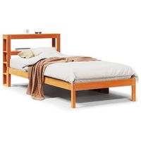 cama individual  cama de adulto  estructura cama con cabecero madera pino marron cera 75x190 cm