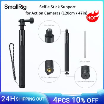 Soporte para Selfie Stick SmallRig para Cámaras de Acción de 120 cm/47 Pulgadas con Adaptador para Cámara de Acción, Correa de Muñeca y Orificio de 1/4