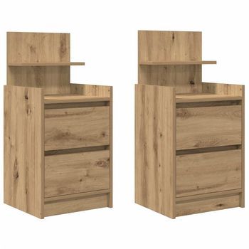 Pack 2 Uds Mesillas De Noche | Mesita De Noche Con 2 Cajones Roble 38x34x80 Cm