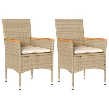 Pack 2 Uds Sillones De Jardín | Silla De Jardín | Silla De Exterior Con Cojines Ratán Sintético Beige