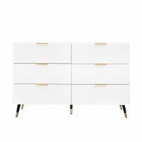 mueble de bano blanco con 6 cajones y tiradores dorados