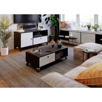 mesa de centro lisa con ruedas 110x55x38 negro y blanco