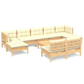 Muebles De Jardín 10 Piezas Cojines Madera De Pino Color Crema Vidaxl