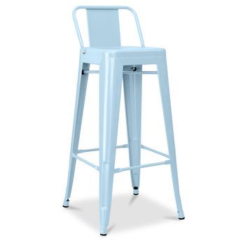 Taburete De Bar Con Respaldo - Diseño Industrial - 76 Cm - New Edition - Stylix  Azul Clar