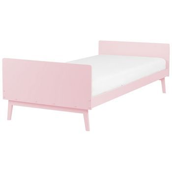 Cama Individual Moderna Somier De Láminas De Madera De Pino Rosa Pastel 90 X 200 Cm Bonnac