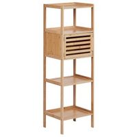 estanteria de bano decorativa almacenaje de bano 4 estantes 1 puerta de madera de bambu marron claro lafayette