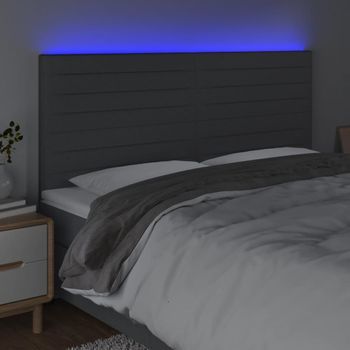 Cabecero Cama Mueble De Dormitorio Con Luces Led Tela Oscuro 180 X 5 X 118/128 Cm Gris M02_0002387