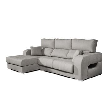 Sofá Chaiselongue Diamante De Tela Antimanchas Izquierda Color Gris 3 Plazas 284x160x102cm