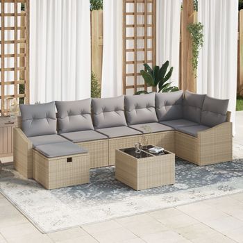Juego De Sofá De Jardín De 8 Piezas Con Cojines Beige Polirratán V7603 Unico / Beige