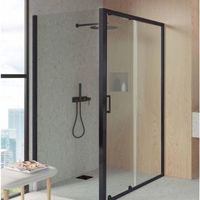 mampara de ducha angular negro f2 - anti - cal 1 fija  1 corredera  lateral fijo - 75x120cm