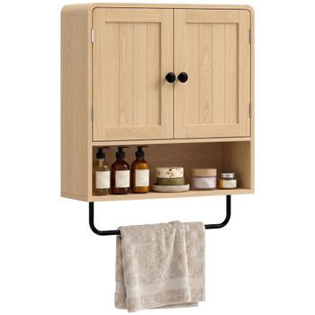 Armario De Baño De Pared Con Dos Puertas, Acabado Roble, Homcom, 60 X 20 X 60 Cm – Roble
