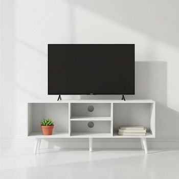 Mueble Auxiliar 4 Compartimentos 110x29x47 Cm, Mueble Tv Blanco De Madera Con Estantes