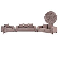 conjunto de sala de estar 6 plazas sofas y sillon tapizado de boucle con reposabrazos patas de madera sala de estar moderno marron vinliden