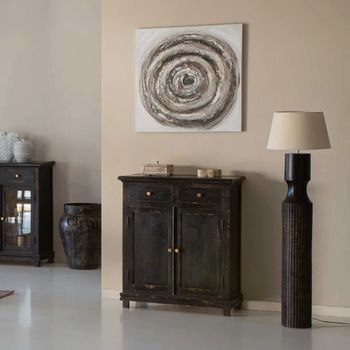 Cuadro con relieve pintado a mano blanco y gris 80x80x3h cm