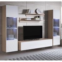 mueble de salon con led  composicion de salon tv  mueble tv  conjunto de salon  ancho 260cm  modelo luke 9e  sonoma mate y blanco acabado brillo