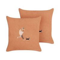 conjunto de 2 cojines con bordado 45 x 45 cm fundas extraibles accesorio para el hogar sala de estar naranja marigold