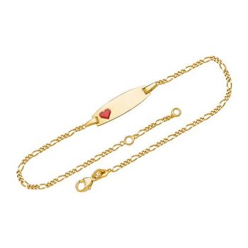 9 quilates pulsera de oro amarillo con corazón rojo
