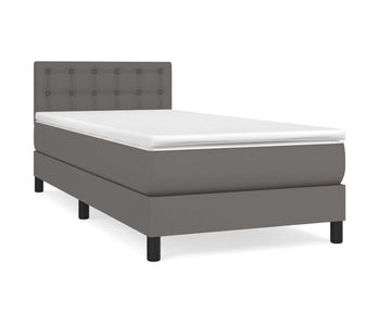Cama box spring con colchón cuero sintético gris 90x200 cm botones