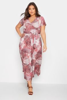 Yours Vestido Largo Cruzado De Hojas Granates , Mujer Curvy Y Tallas Grandes, Yours