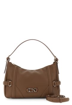 bolso de hombro pequeño efecto piel con grano con correas y hebillas brown
