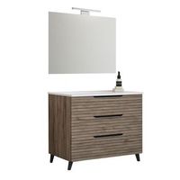kibath mueble de bano con lavabo espejo y aplique led ken 100x45 cm acabado desierto mate 3 cajones con patas
