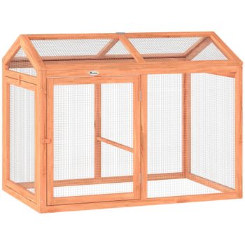PawHut Gallinero Recinto exterior con barra para posarse y doble puerta, de madera y metal, para 2 gallinas, 104 x 70,5 x 84 cm Naranja   Aosom España