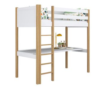 Cama alta de madera con escritorio n06 blanco / roble