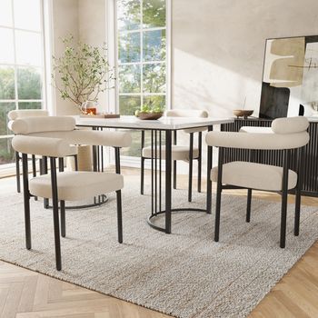 Pack De 4 Sillas De Comedor - Mueble Para Salón - Hierro Y Ante - Beige (70x62x84cm)
