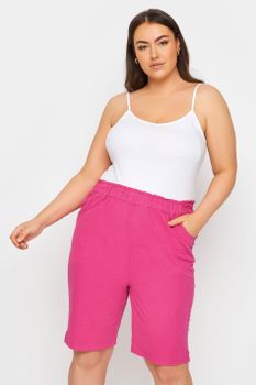 Yours Bermudas Fucsia De Algodón Fresco Elástico, Mujer Curvy Y Tallas Grandes, Yours