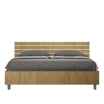 Cama Doble Con Canapé Ankel, 160x190 Cm, Cabecero Recto Con Láminas De Roble