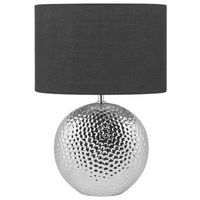 lampara de mesa de ceramica negro plateado base pantalla tambor poliester nasva