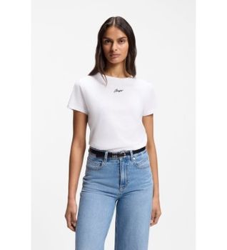 BOSS para mujer. 50554696 Camiseta slim fit de algodón con logo bordado blanco (S), Casual, Manga corta
