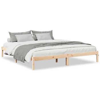Cama De Matrimonio | Cama De Adulto | Cama Extralarga Sin Colchón Madera Maciza De Pino 200x220 Cm