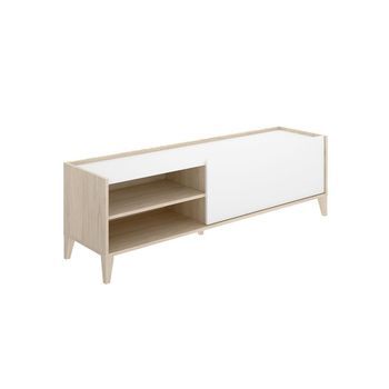Mueble De Tv Bari Puerta Abatible Con 2 Compartimentos Blanco/natural 47,1x155,3x42,5 Cm