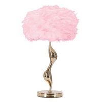 lampara de mesa con plumas rosa cm o 40x63