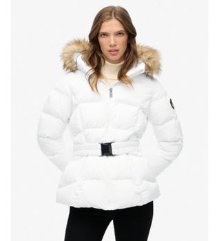 Superdry para mujer. W5011928A Chaqueta Fuji Belted Puffer blanco (M), Casual, Poliéster