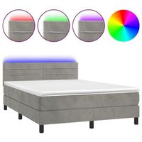 estructura de cama led con cabecero con somier y cubrecolchon 140x200 cm tela de terciopelo gris claro tdl0207841