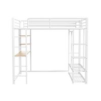 cama entrepiso de metal 90x200cm con mesa y estantes blanco