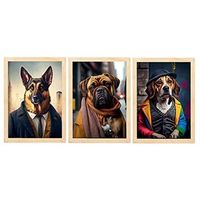set de 3 posters moderno en estilo fotografia a todo color divertidas ilustraciones realistas de animales con ropa humana diseno y decoracion de interiores a3 marcos madera clara nacnic