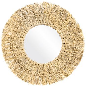 Espejo De Pared - Diseño Redondo Boho Bali (56 Cm) - Ais Madera Natural