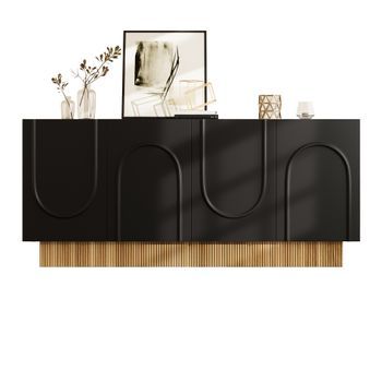 Aparador Moderno - Mueble De Salón - Tablero De Partículas - Negro Y Madera (160x38x75cm)