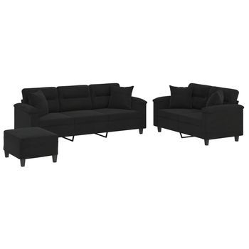 Juego De Sofás Con Cojines 3 Piezas Tela Microfibra Negro Vidaxl