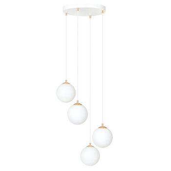 Lámpara colgante blanco con altura regulable y 4 esferas de cristal