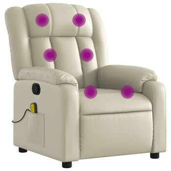 Sillón Reclinable De Masaje | Sillón De Salón | Silla Cuero Sintético Crema