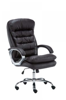 Silla de oficina giratoria regulable en simil cuero marrón