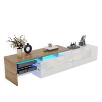 mueble de tv moderno 170 cm con amplio espacio de almacenamiento luces led y estantes aglomerado blanco y madera