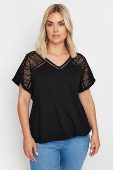Yours Camiseta Algodón Negro Con Bajo Abullonado, Mujer Curvy Y Tallas Grandes, Yours