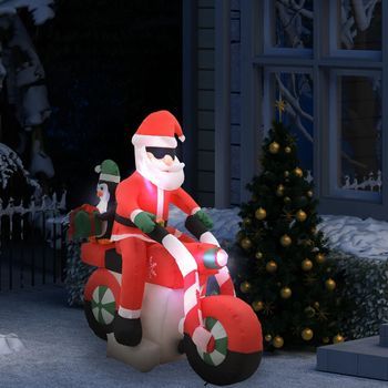 Papá Noel Inflable Navideño | Decoración Fiesta En Moto Led Ip44 160 Cm Cfw470206